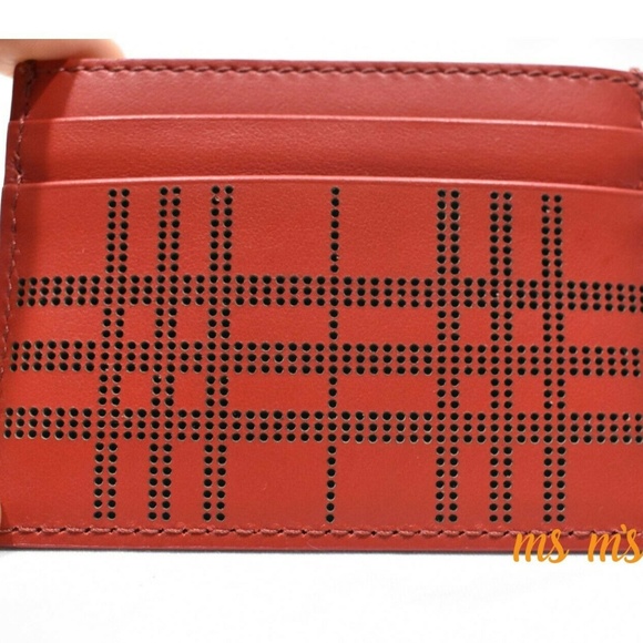 Nwt Burberry red Sandon Perforated Check CARD CASE - Picture 5 of 5